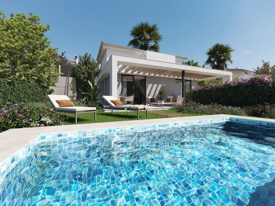  - New development of modern semi-detached houses with community pool, parking and storage room in Cala Romantica